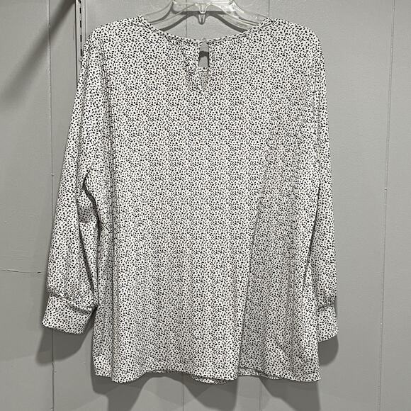 Adrianna Pappell Dotted Pleated Blouse Top Size Large White Office Career - Picture 3 of 6